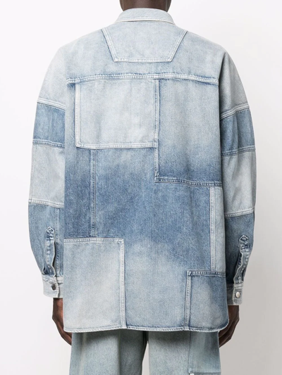 Ambush Patchwork Denim Shirt In Blue