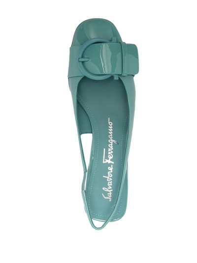 Ferragamo Slingback Briget In Turquoise Paint In Blue