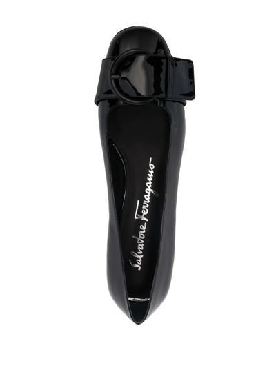 Ferragamo Buckle-detail Ballerina Pumps In Black