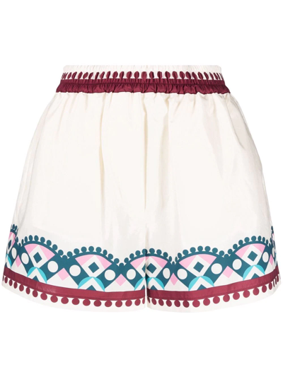 Shop La Doublej Geometric-print Mini Shorts In White