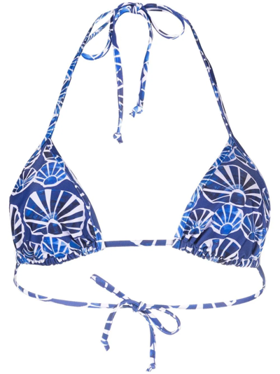 Shop La Doublej Seashell-print Triangle Bikini Top In Blue