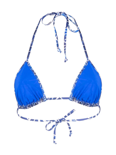 Shop La Doublej Seashell-print Triangle Bikini Top In Blue