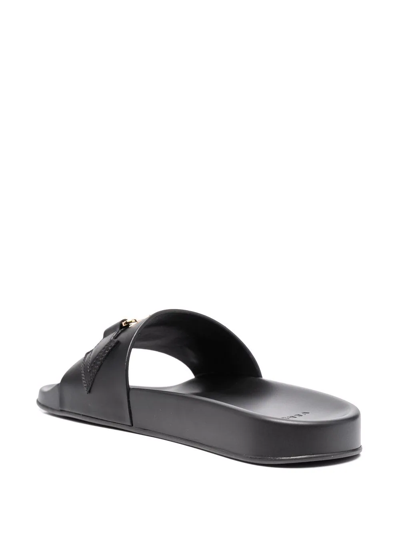 Shop Versace Logo-plaque Leather Sliders In Black