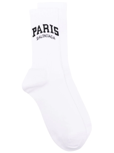 Shop Balenciaga Paris Jacquard Socks In White