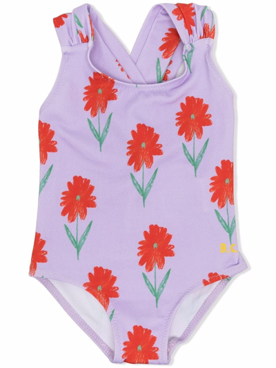 Shop Bobo Choses Floral-print Criss-cross Swimsuit In Purple