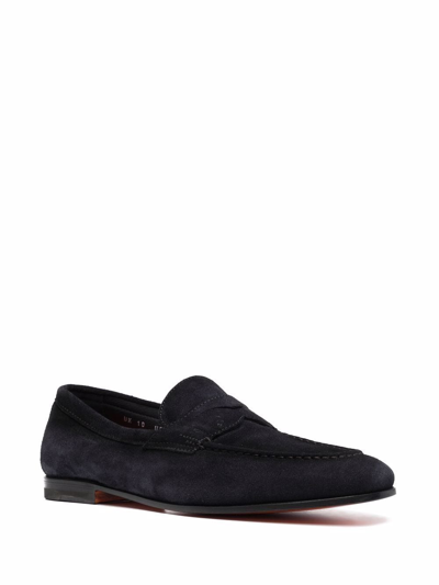 Santoni Stitched Slip On Loafers In Blue
