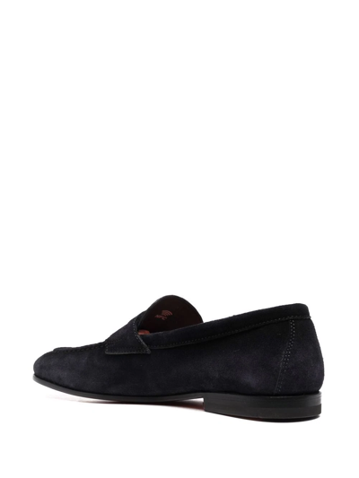Santoni Stitched Slip On Loafers In Blue