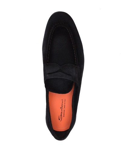 Santoni Stitched Slip On Loafers In Blue