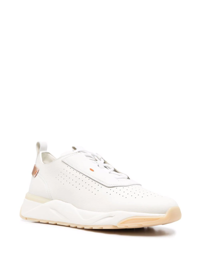 Shop Santoni Dunghill Punched Sneakers In White