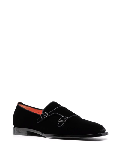 Shop Santoni Buckle Detail Monk Shoes In Black