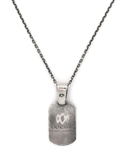 Shop Yohji Yamamoto Gothic Font Logo Necklace In Silver
