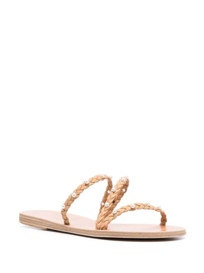 Ancient Greek Sandals Ekaterini Faux Pearl-embellished Braided Leather Sandals In Neutrals