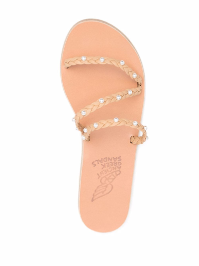 Ancient Greek Sandals Ekaterini Faux Pearl-embellished Braided Leather Sandals In Neutrals