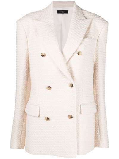 Shop Amiri Knitted Double-breasted Blazer In Neutrals