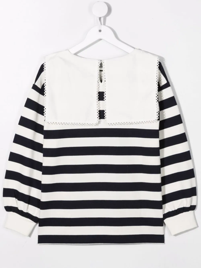 Douuod Teen Striped Bib-collar Long-sleeved Top In White
