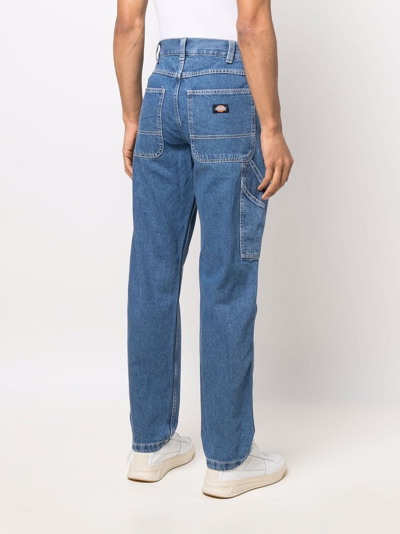 Dickies Construct Rear Logo-patch Jeans In Blue