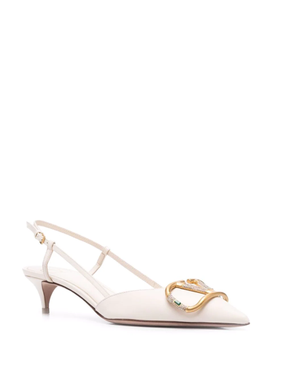 Valentino Women's Leather Pumps Court Shoes High Heel Vlogo Signature In Neutrals