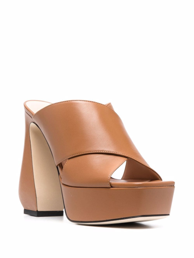 Shop Si Rossi 90mm Platform Leather Mules In Brown
