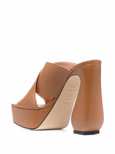 Shop Si Rossi 90mm Platform Leather Mules In Brown