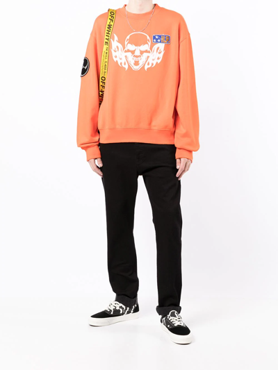 Shop Heron Preston Skull-print Cotton Sweatshirt In Orange