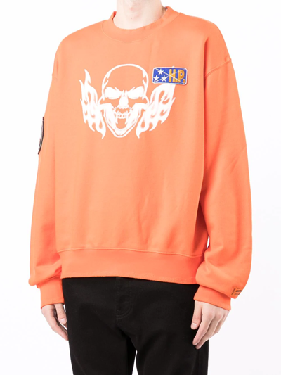 Shop Heron Preston Skull-print Cotton Sweatshirt In Orange
