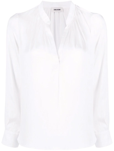 Shop Zadig & Voltaire V-neck Satin-finish Blouse In White