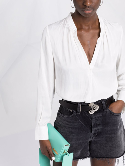 Zadig & Voltaire V-neck Satin-finish Blouse In White