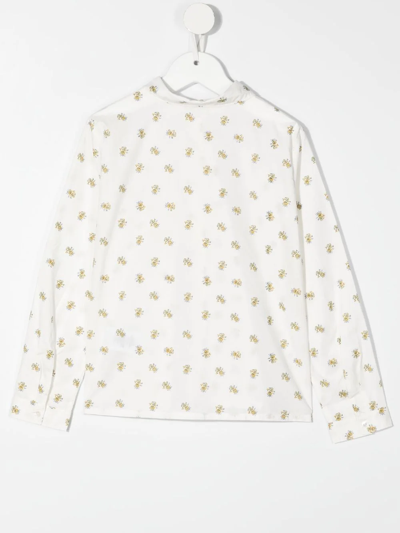 Shop Bonpoint Teen Patterned Long-sleeved Blouse In White