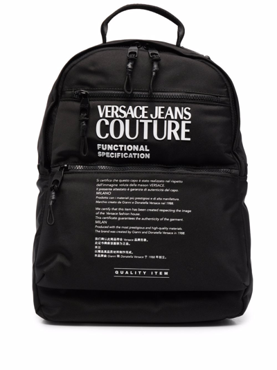 Shop Versace Jeans Couture Logo-print Zip-up Backpack In Black