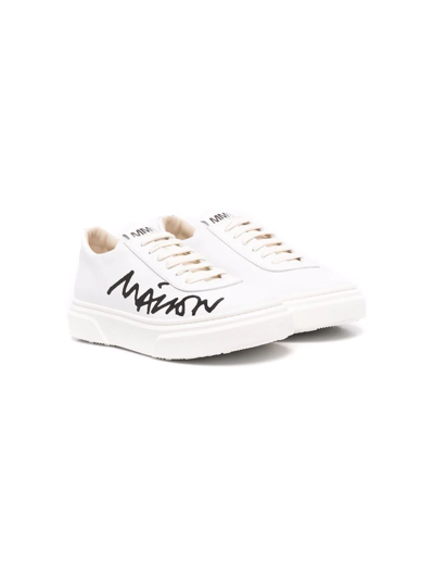 Shop Mm6 Maison Margiela Teen Logo-print Low-top Sneakers In White