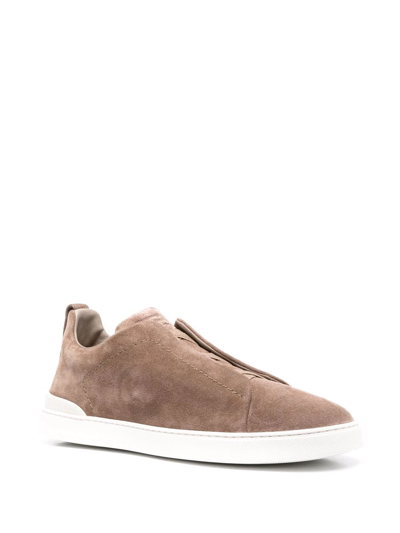 Ermenegildo Zegna Elasticated Slip On Trainers In Brown