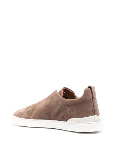 Ermenegildo Zegna Elasticated Slip On Trainers In Brown
