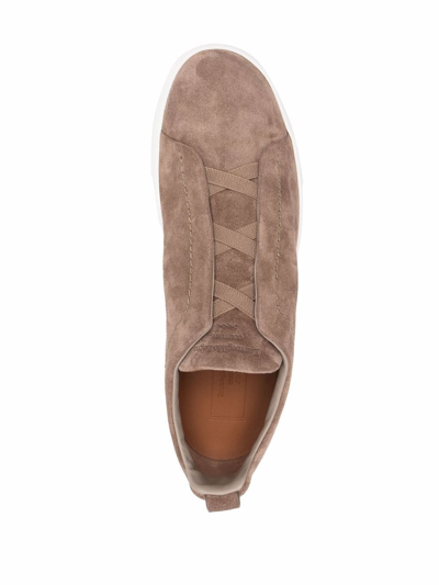 Ermenegildo Zegna Elasticated Slip On Trainers In Brown