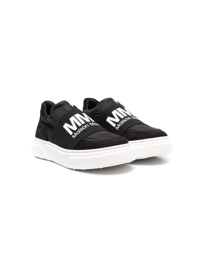 Shop Mm6 Maison Margiela Teen Logo-print Slip-on Sneakers In Black