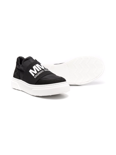 Shop Mm6 Maison Margiela Teen Logo-print Slip-on Sneakers In Black