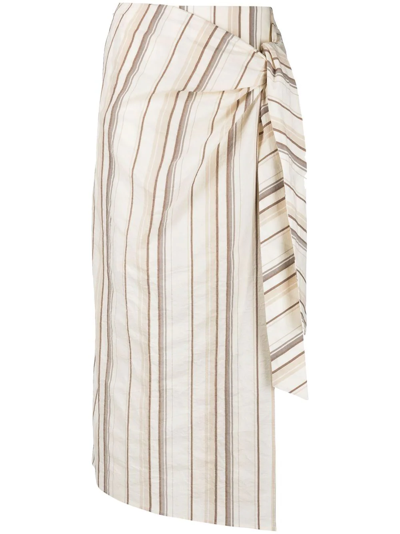 Shop Brunello Cucinelli Striped Wrap Skirt In Neutrals