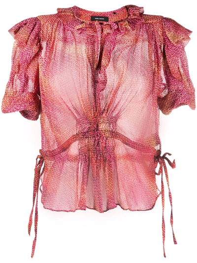Shop Isabel Marant Abstract-print Draped Blouse In Red