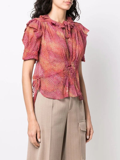 Shop Isabel Marant Abstract-print Draped Blouse In Red