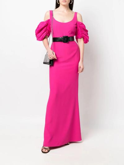 Shop Alexander Mcqueen Off-shoulder Long Gown In Pink