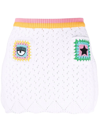 Shop Chiara Ferragni Crochet-knit Mini Skirt In White