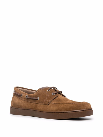 Shop Gianvito Rossi Lace-up Detail Boat Shoes In Brown