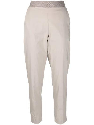 Shop Le Tricot Perugia Contrast-waist Tapered Trousers In Neutrals