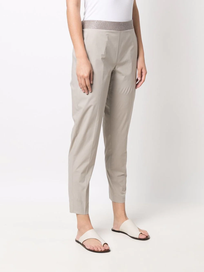Le Tricot Perugia Contrast-waist Tapered Trousers In Neutrals