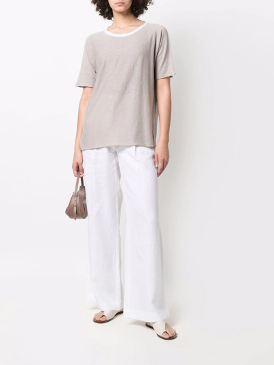 Shop Le Tricot Perugia Contrast-neck Short-sleeve Top In Neutrals