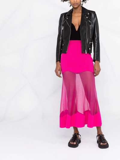 Shop Alexander Mcqueen Transparent-panel Midi Skirt In Pink