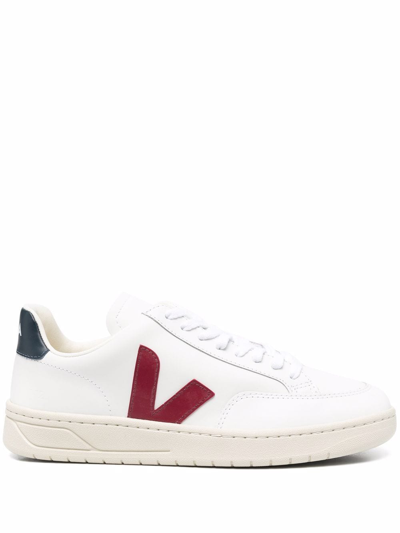 Shop Veja V-12 Panelled Lace-up Sneakers In White