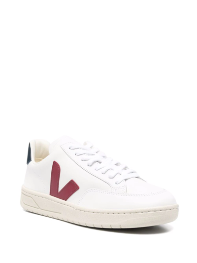 Shop Veja V-12 Panelled Lace-up Sneakers In White