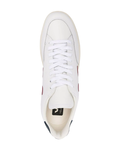 Shop Veja V-12 Panelled Lace-up Sneakers In White