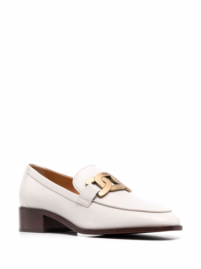 Shop Tod's Logo-plaque Leather Loafers In Neutrals