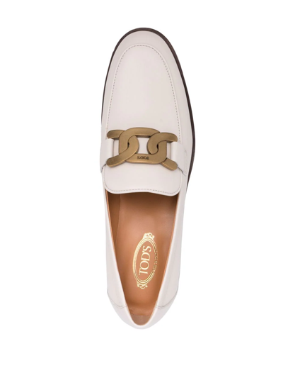 Shop Tod's Logo-plaque Leather Loafers In Neutrals